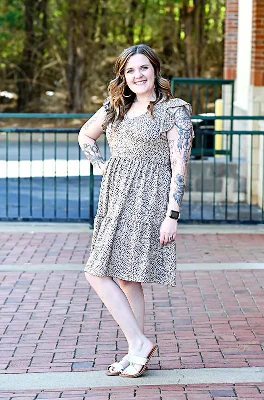 Animal Print Tiered Mini Dress in Khaki