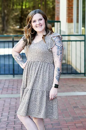 Animal Print Tiered Mini Dress in Khaki