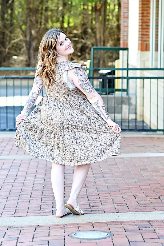 Animal Print Tiered Mini Dress in Khaki
