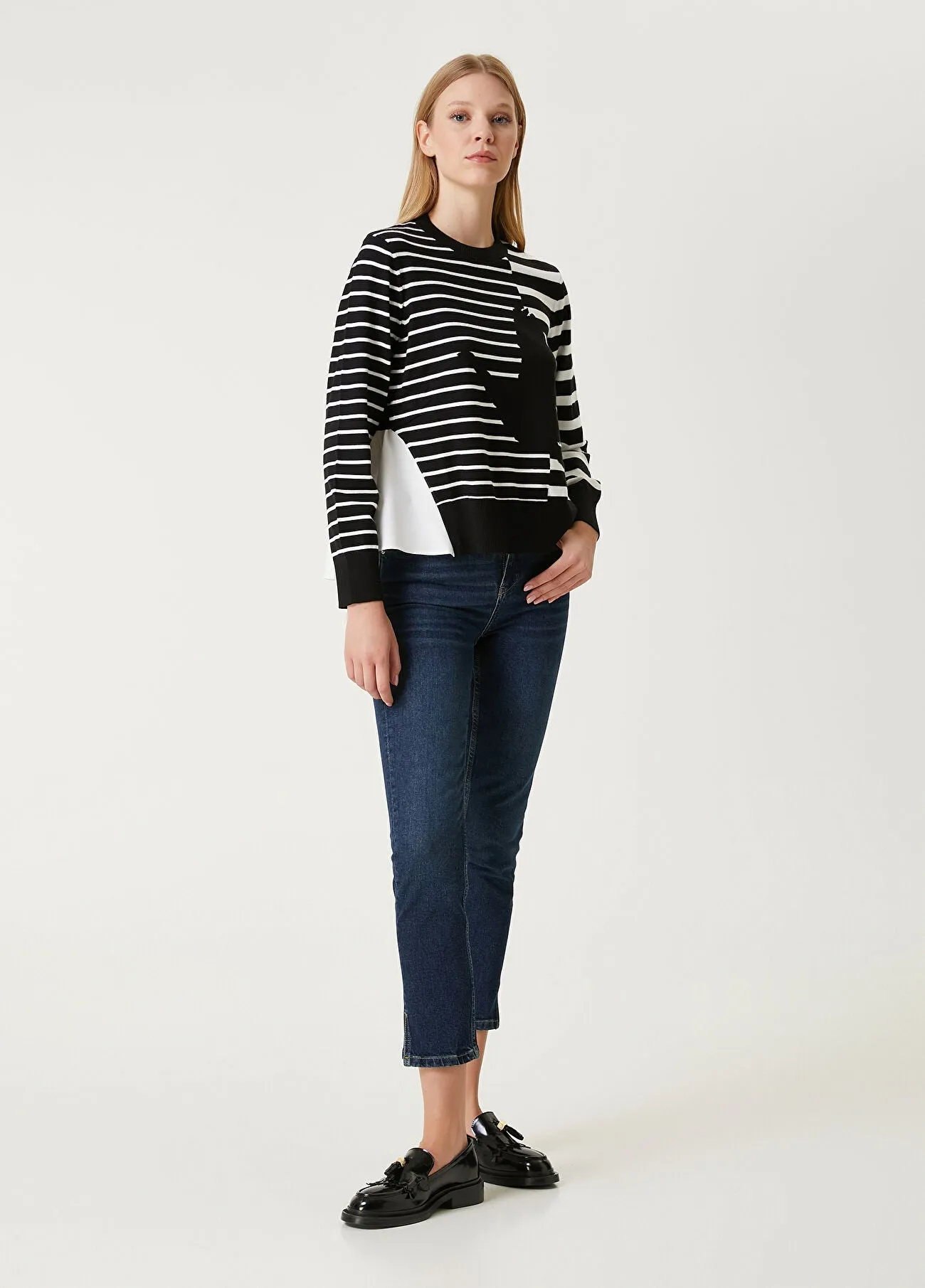 Beymen Club Striped Garnished Sweater Black