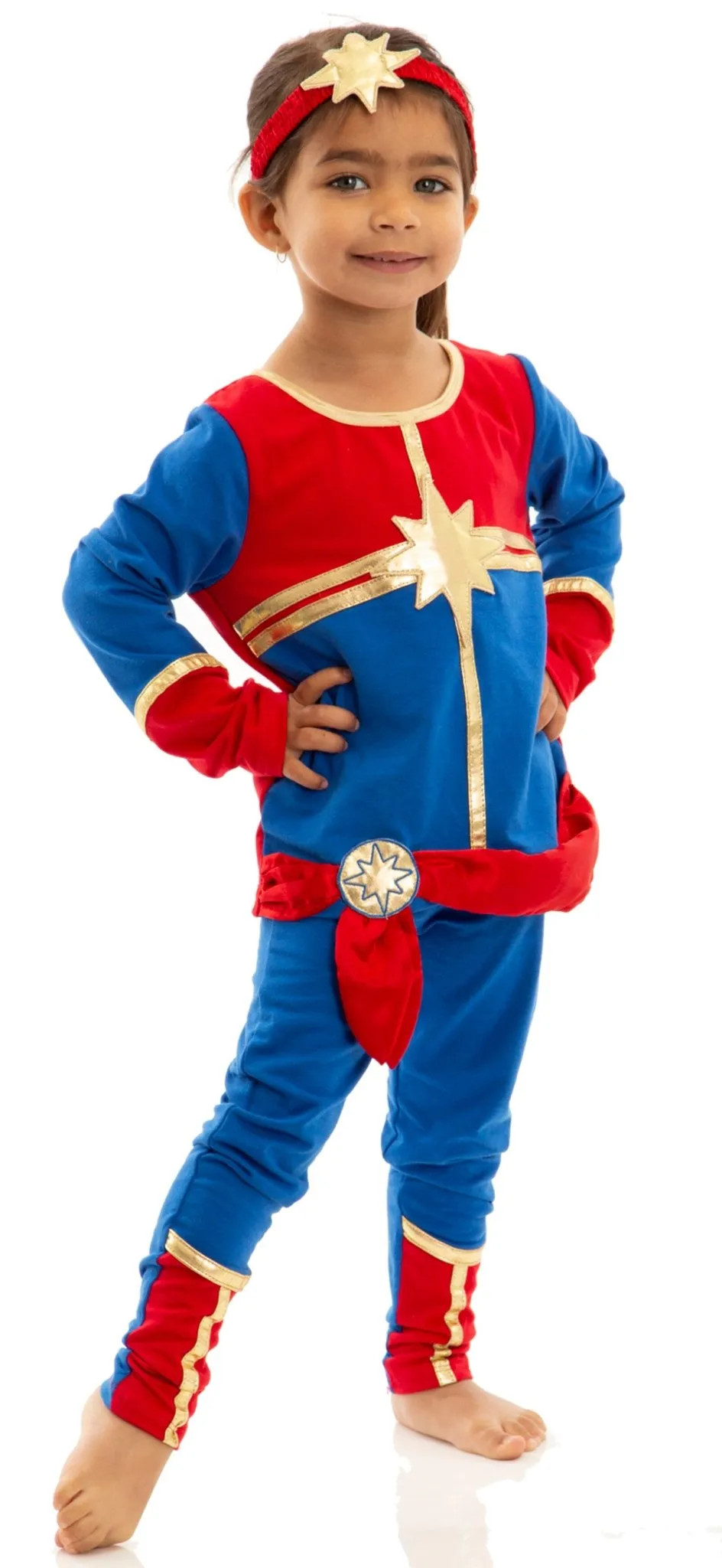 Captain Marvel Avengers Cosplay Costume T-Shirt Leggings and Headband 3 Piece Set