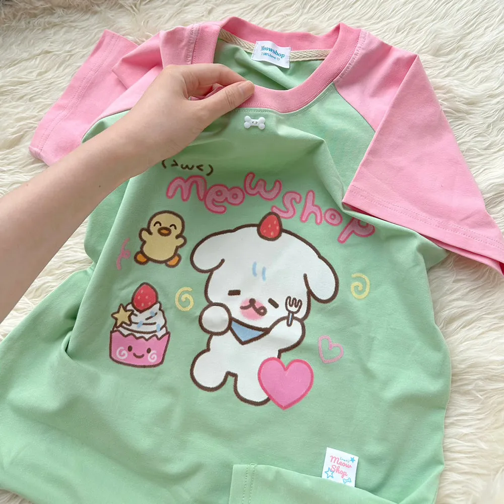 Cartoon Strawberry Puppy Print Loose T-Shirt