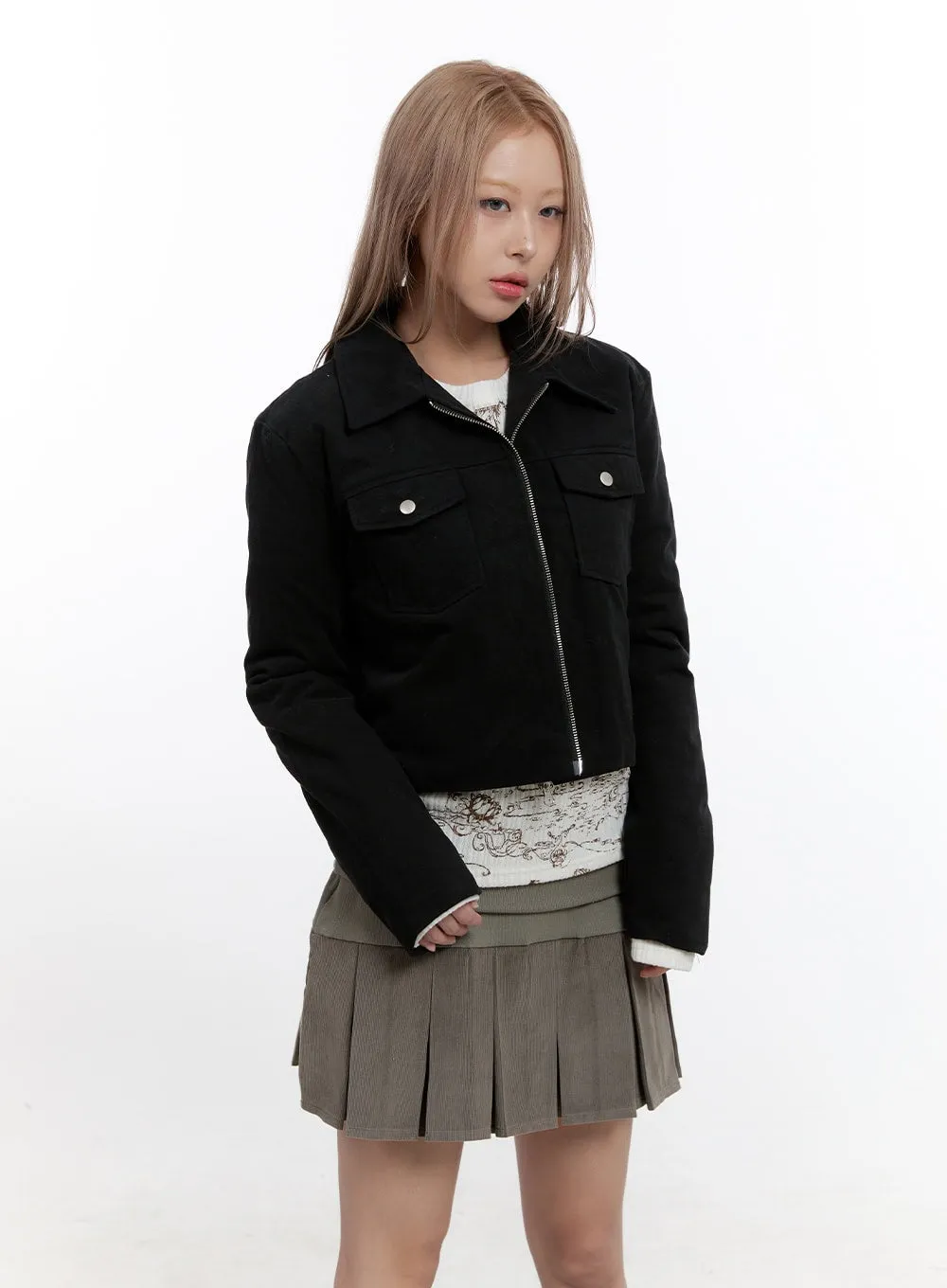 Cotton Collar Crop Jacket CN425