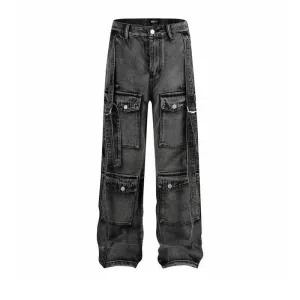 Distressed Multi Pocket Straight Pants