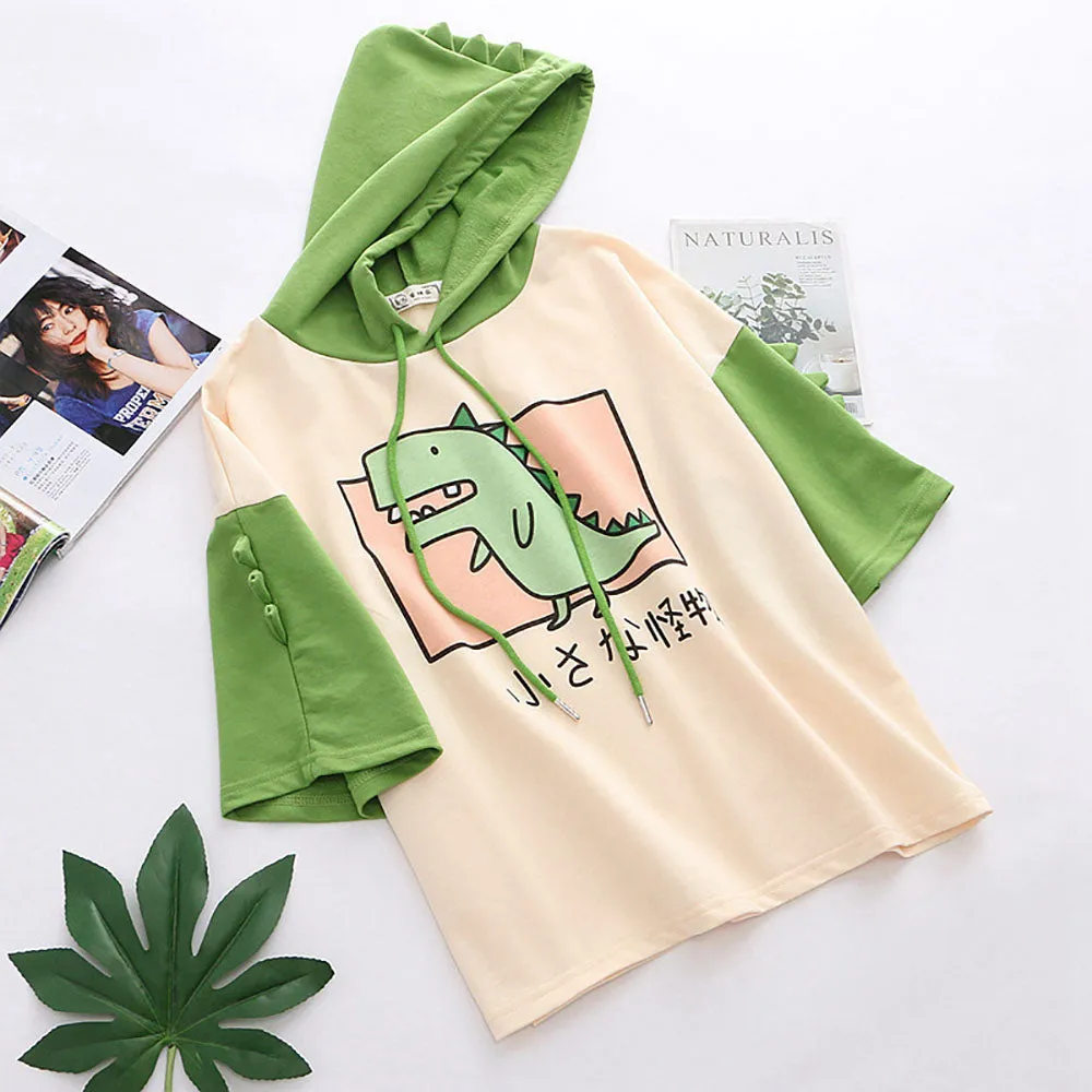 Kawaii Cartoon Dinosaur Hooded T-shirt