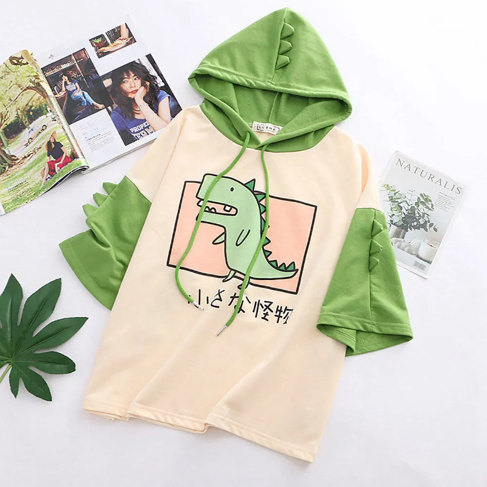 Kawaii Cartoon Dinosaur Hooded T-shirt