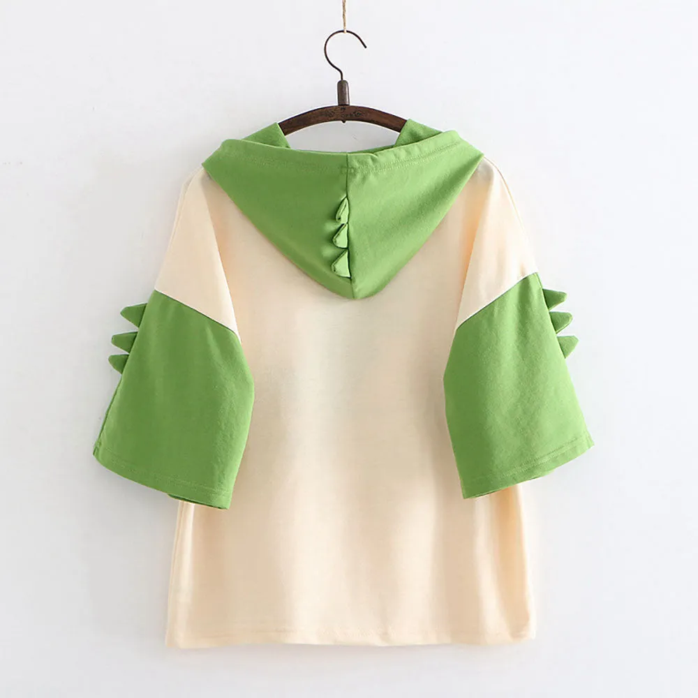 Kawaii Cartoon Dinosaur Hooded T-shirt