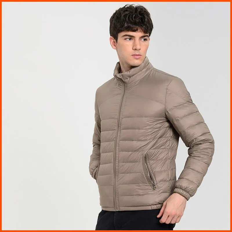 Lightweight Cropped Zippered Pocket Stand-Up Collar Down Jacket
