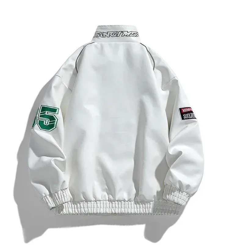 Mens Leather Jacket Pu Letter Embroidery Motorcycle Jacket Retro Hip Hop Windbreaker Biker Coat Street Fashion