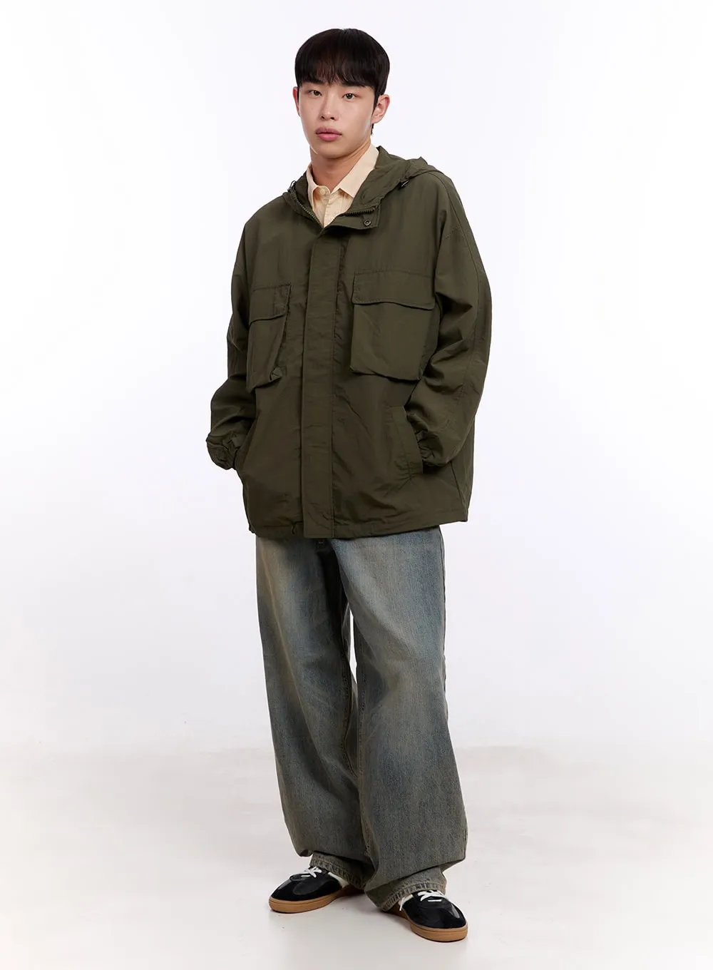 Men's Pocketed Hooded Windbreaker IM512