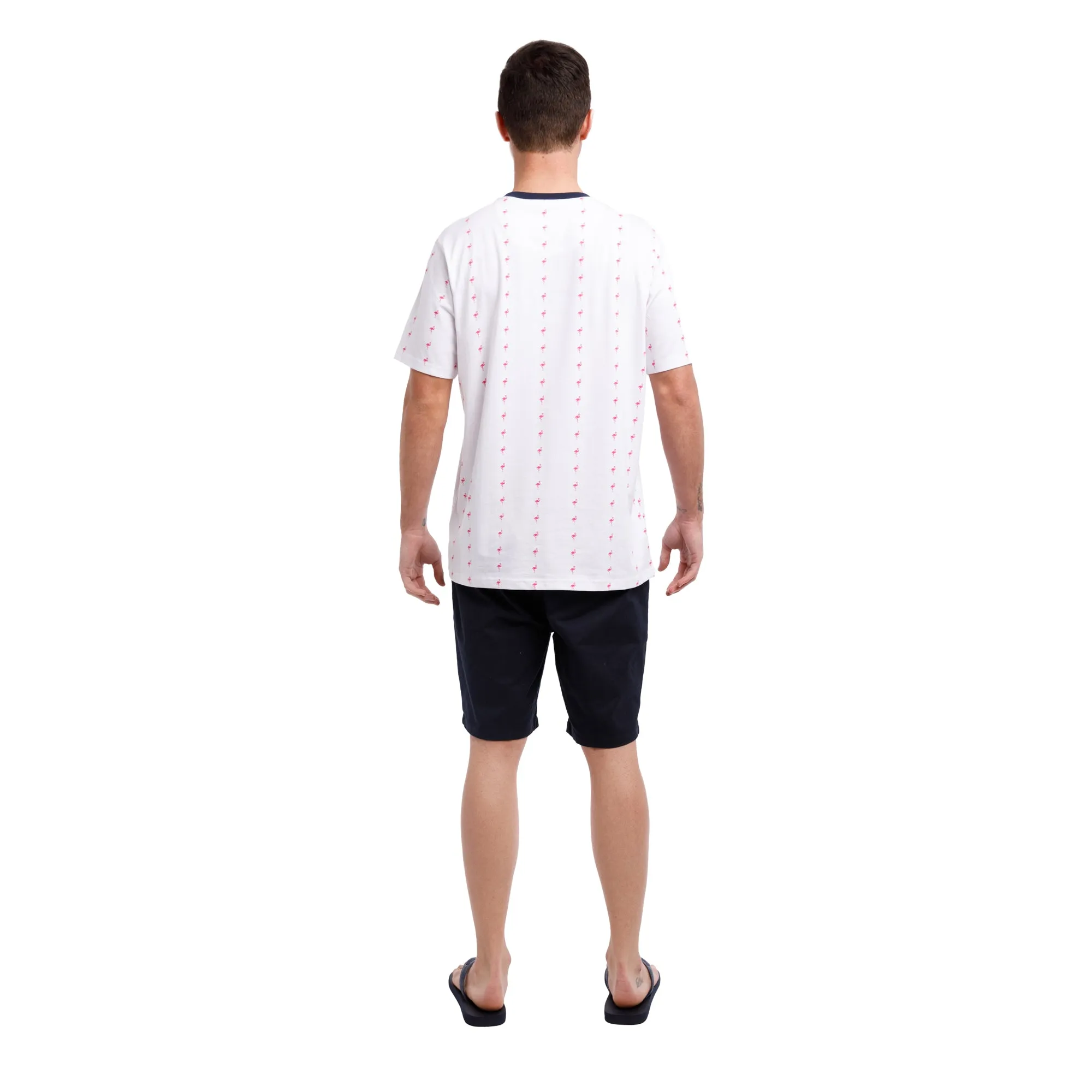 Printed Stretch Short Sleeve Crew Neck Tee | Pink Flamingo Stripes