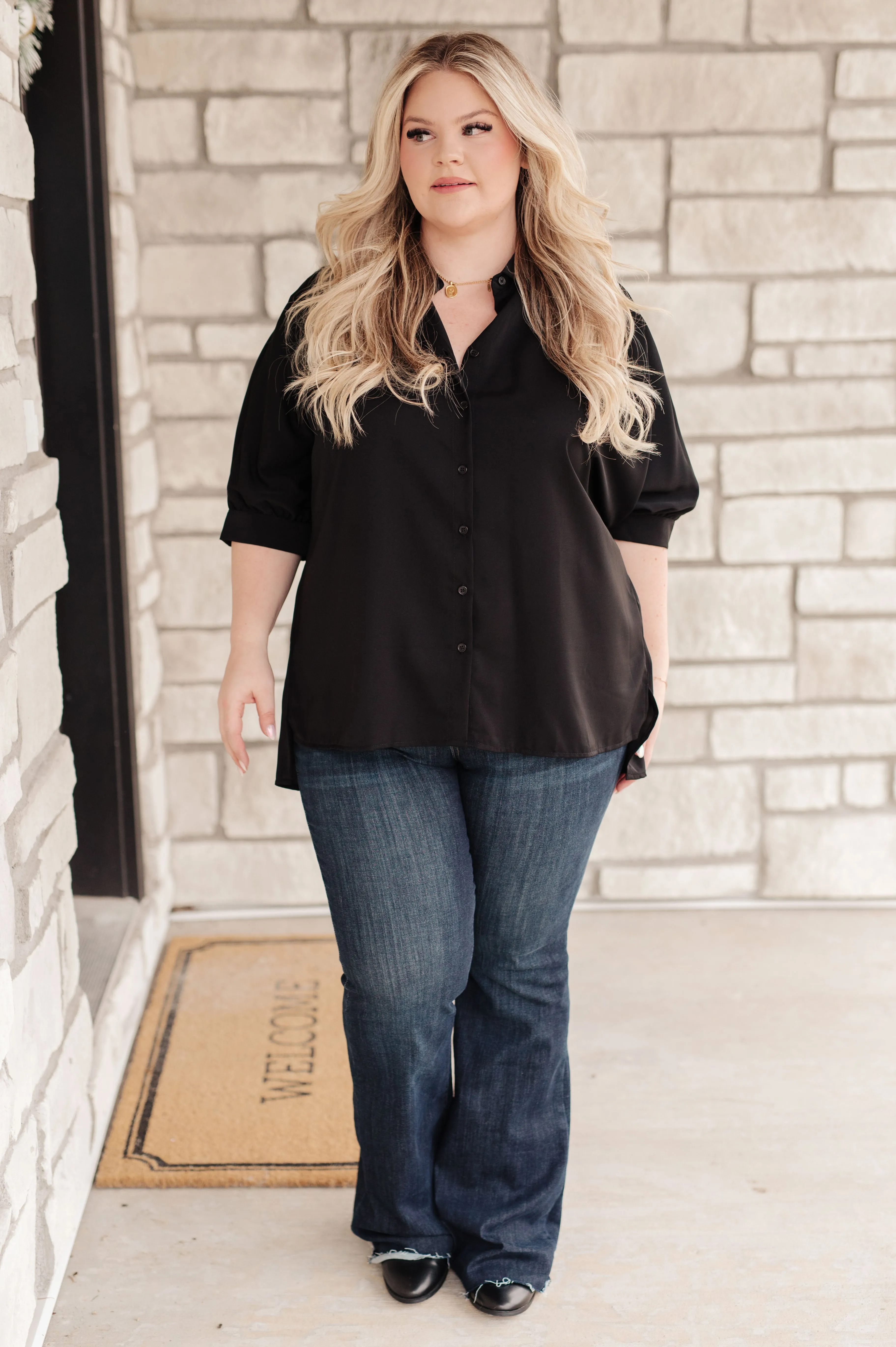 Turned Out Perfect Oversized Button Down Shirt in Black