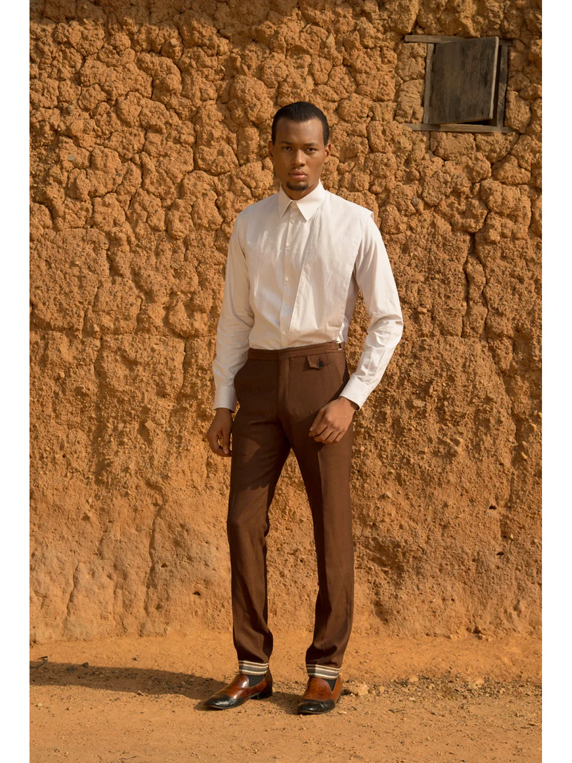 Wool Turn-up Trousers - Rust